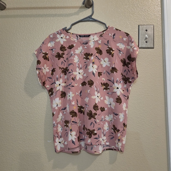 Shein Women Dusty Pink Boho Batwing Short Sleeve Floral Top Size Medium - Picture 2 of 7